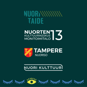 Organisaaotiden logoja: Nuori Taide, MOnitoimitalo 13, Nuorten Tampere, Nuori Kulttuuri, Logojen alla suljettuja silmiä ja yksi avoin silmä